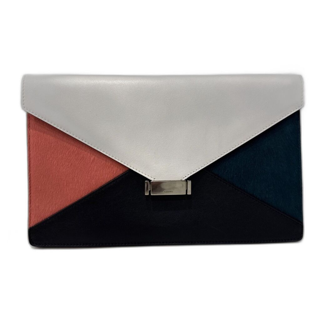 Celine Diamond Clutch Pony Hair Leather Medium Black Green Pink White Auth - Picture 7 of 16